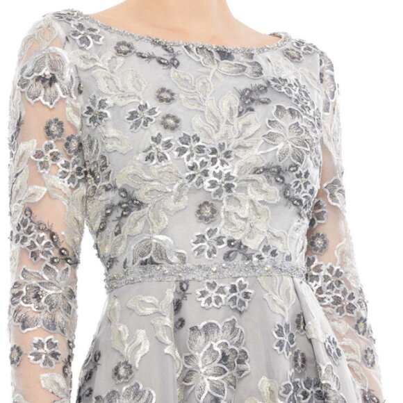MAC DUGGAL 11185 FLORAL EMBELLISHED ILLUSIONS A-LINE PLATINUM GOWN sz 10 - Picture 2 of 5
